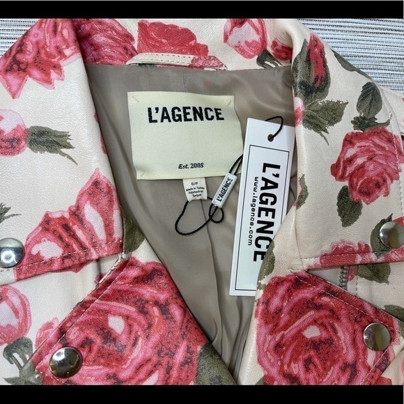 New L’agence Rose Print Leather Biker Jacket In Dawn Rosewood Size S - Picture 6 of 16